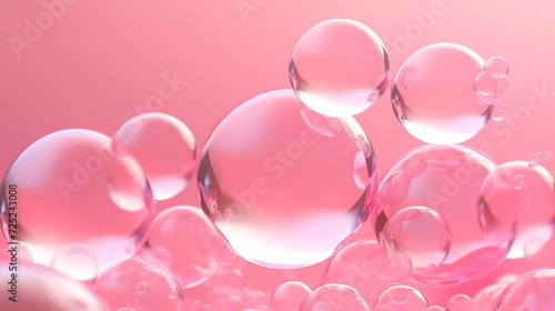 transparent bubbles on pink background. generative ai