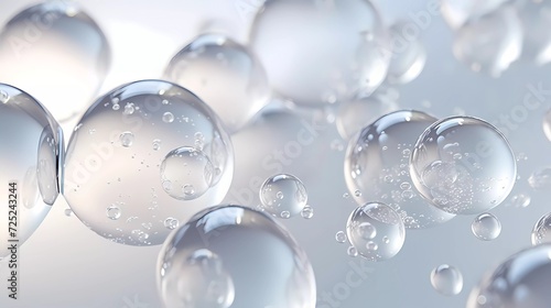 transparent bubbles on silver background. generative ai