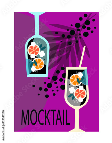Mocktails Cocktails posters, menu. Mojito, margarita, pina colada, mimosa, negroni and aperol spritz. Non alcohol drinks. Vector illustration