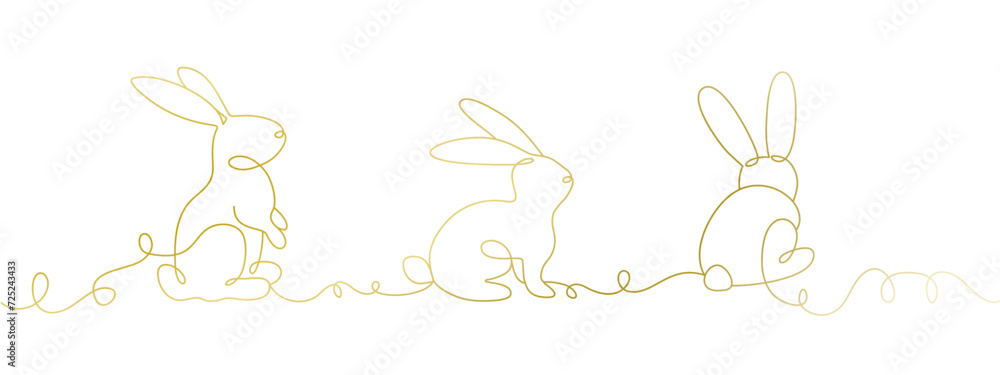 rabbit vector design, gold color, line art style, for Easter