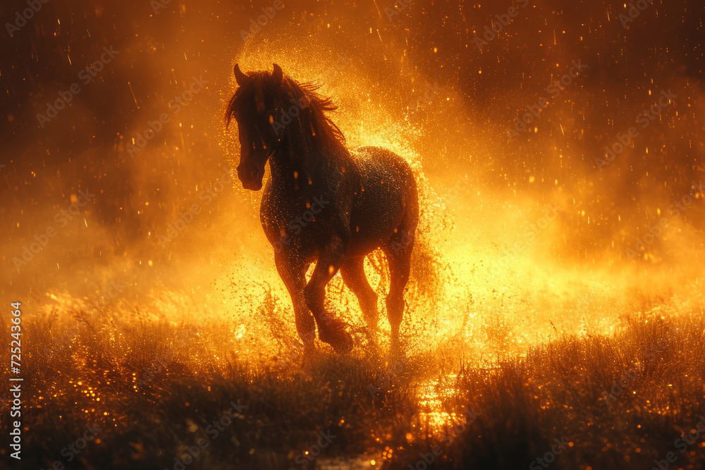horse in the sunset - obrazy, fototapety, plakaty 
