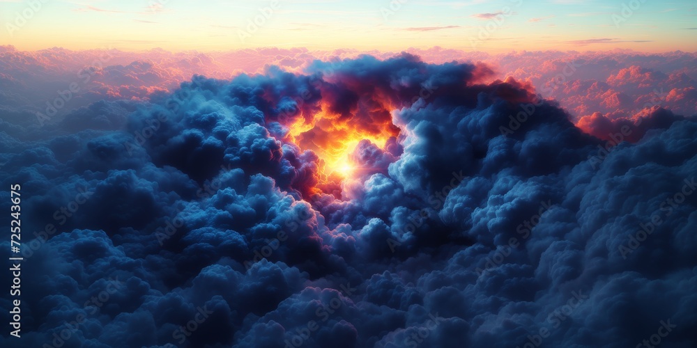 Volcanic Eruption from Above Clouds - Apocalyptic Nature Scene