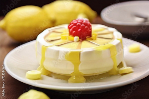 Tasty dessert with lemons. Generative AI.