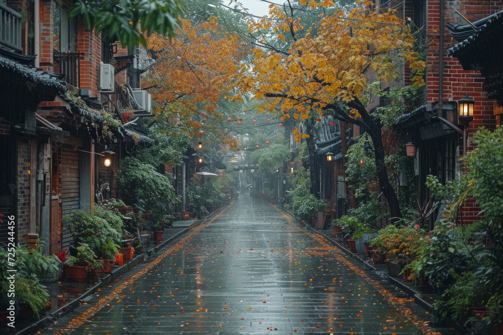 narrow street in autumn
