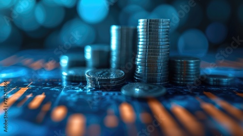 Stacks of coin with trading graph, Money business graph finance chart diagram on economy coin with growth financial data concept or investment market profit bar. Generative AI.