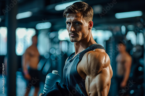 portrait young muscle man training in gym
