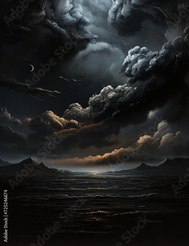 Black sky. Ominous atmosphere and hazardous windstorm. Generative AI.