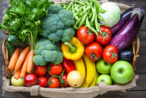 photo top view vegetables and fruits in bag