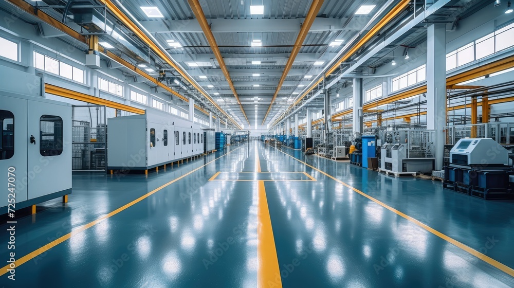 Modern manufacturing factory, clean and bright. Generative AI. Modern manufacturing factory, clean and bright. Generative AI.