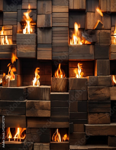 Square wood fire. Generative AI.