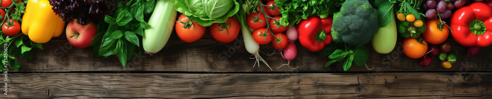 Assortment of Fresh Vegetables and Fruits on Wooden Background , A variety of colorful fresh vegetables and fruits neatly arranged on a rustic wooden table, symbolizing healthy eating and nutrition. Assortment of Fresh Vegetables and Fruits on Wooden Background , A variety of colorful fresh vegetables and fruits neatly arranged on a rustic wooden table, symbolizing healthy eating and nutrition.