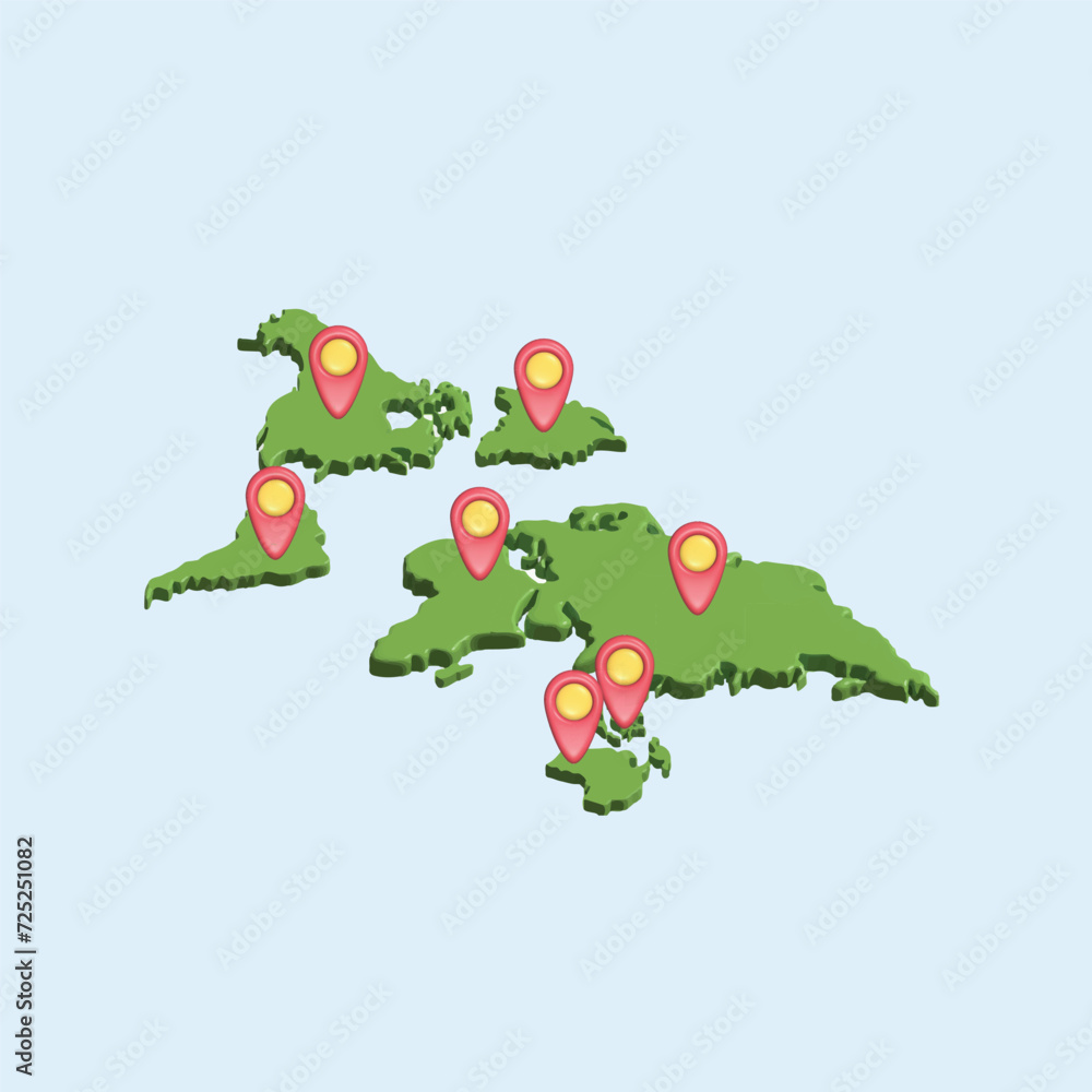 Countries Map of the World concept. Realistic 3d object cartoon style. Countries Map of the World concept. Realistic 3d object cartoon style.