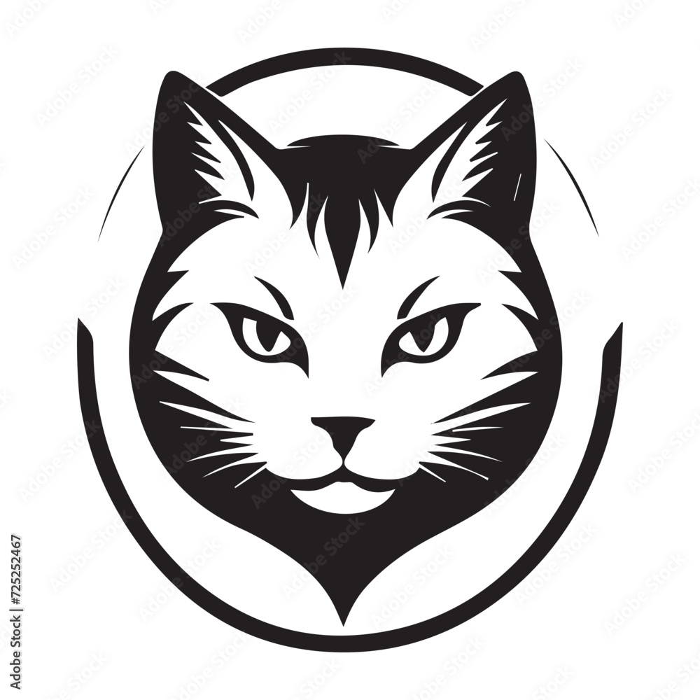 A minimalist, logo featuring a sleek and stylized cat head against a white background awesome, professional, vector logo, simple