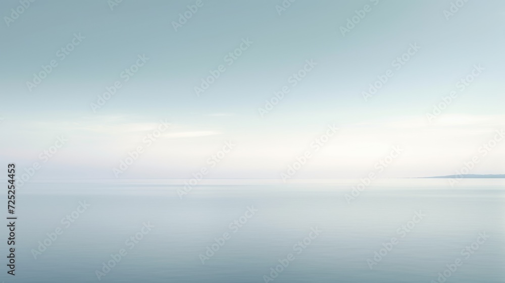 Clear blue sky sunset with glowing orange teal color horizon on calm ocean seascape background. Picturesque generative ai - obrazy, fototapety, plakaty 