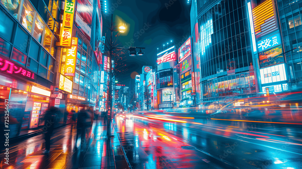 Neon-lit Street in Tokyo at Night