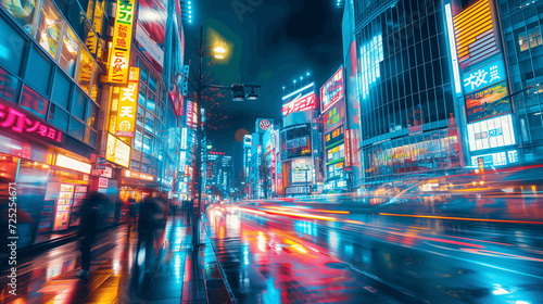 Neon-lit Street in Tokyo at Night