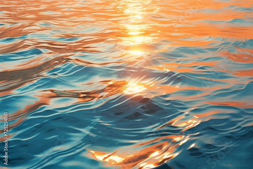 Shimmering turquoise ripples reflecting the setting sun.