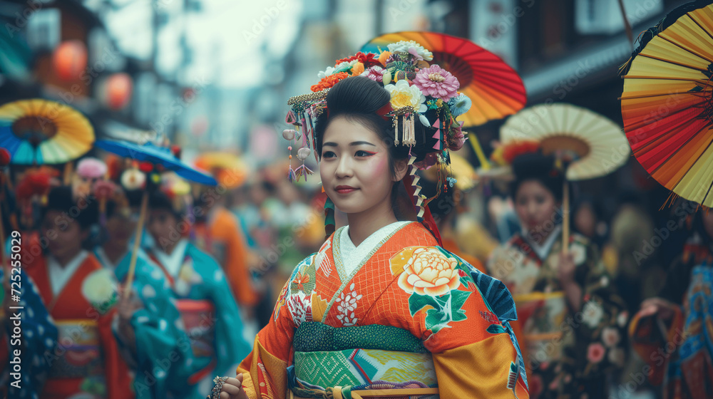 Traditional Japanese Woman in Kimono at Cultural Festival