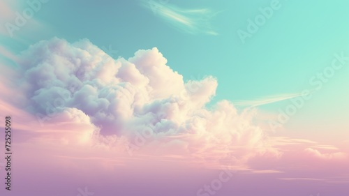 Beautiful sky on colorful gentle light day background. Sunny and fluffy clouds with fantasy tone, turquoise and purple color backdrop. Picturesque generative ai photo