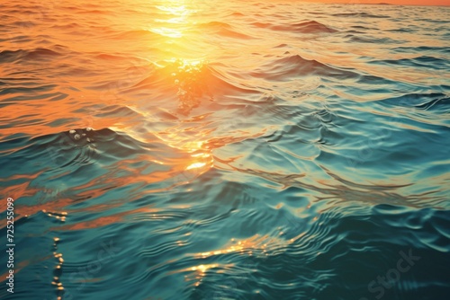 Shimmering turquoise ripples reflecting the setting sun.