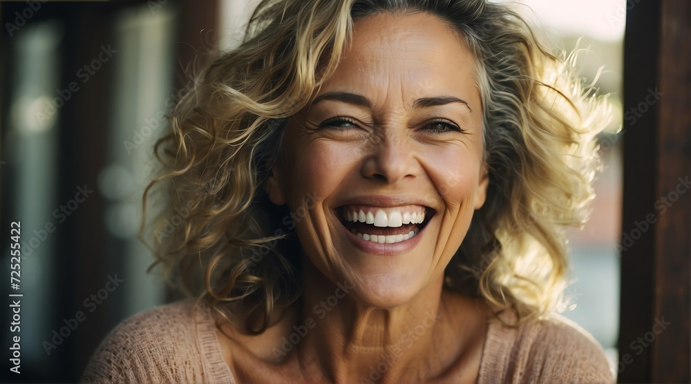 Portrait of a happy middle aged woman laughing from Generative AI Portrait of a happy middle aged woman laughing from Generative AI