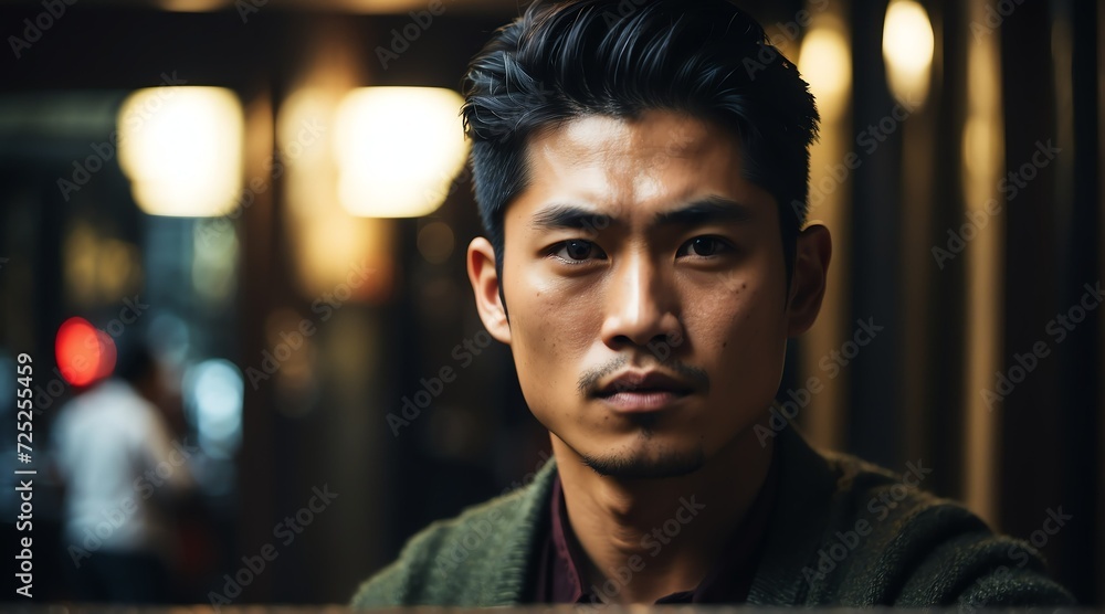 Portrait of a handsome young asian man with a serious thinking face from Generative AI Portrait of a handsome young asian man with a serious thinking face from Generative AI