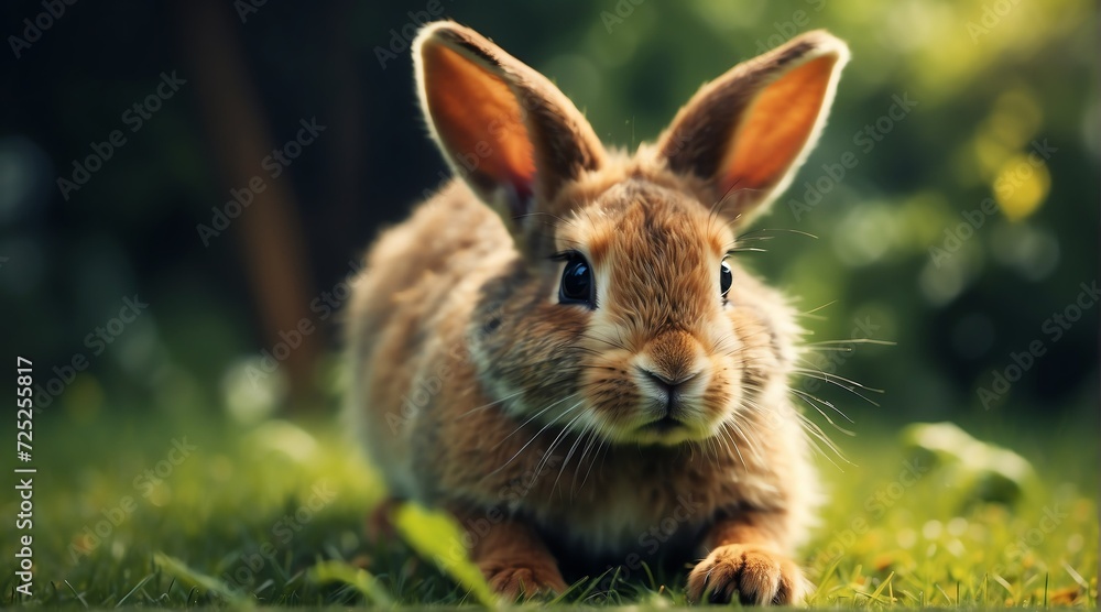 Young cute rabbit playing on the grass from Generative AI Young cute rabbit playing on the grass from Generative AI
