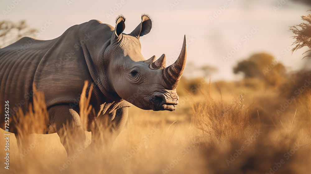 Obraz premium Rhinoceros live in savana field , animal wildlife, World wildlife day.