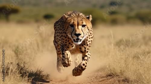 Chetah is running for hunting in Savana forest field, An Animal wild life, World wild life. photo