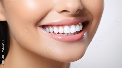 Woman smiling with healthy white teeth   an Oral day   Dentist day Mouth and oral care