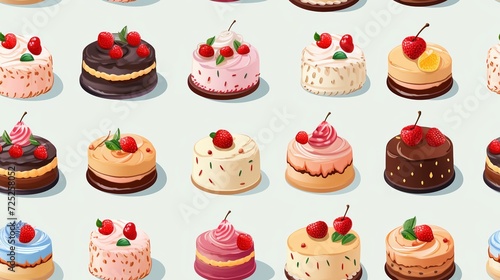 Seamless pattern with cakes and cherries.