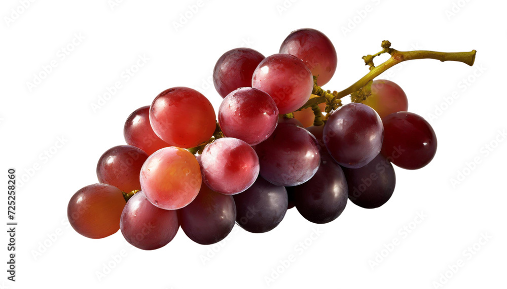 Bunch of red grapes with leaves isolated on transparent background.