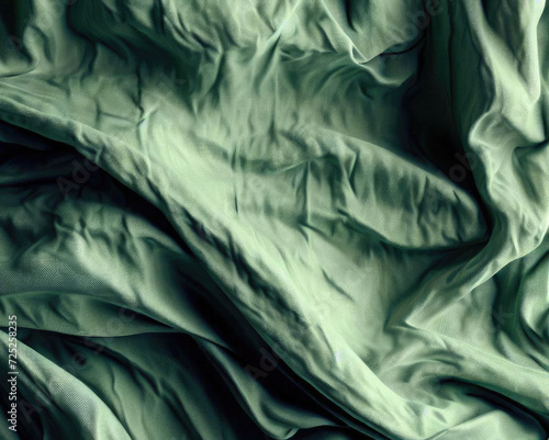 Dark green crumpled fabric texture background