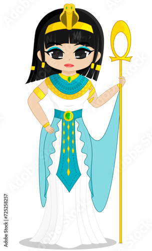 Egyptian Queen Cleopatra in Gold Robes with Sacred Ankh - Ancient Royalty Illustration