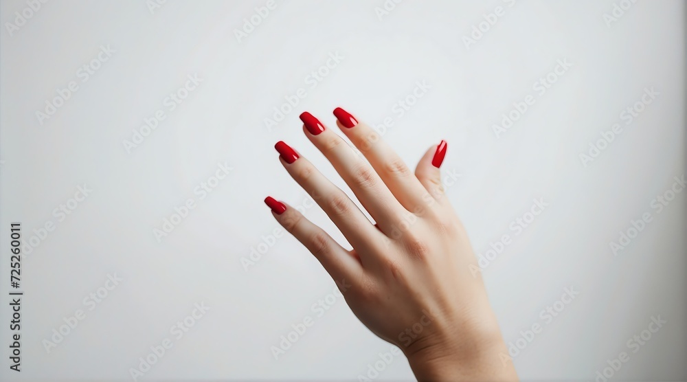Woman Smooth Hand Smooth female hand with red nails on plain white background from ...