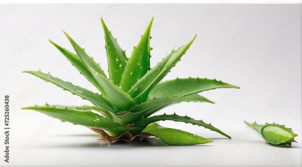Fototapeta premium Aloe vera leaves on plain white background from Generative AI