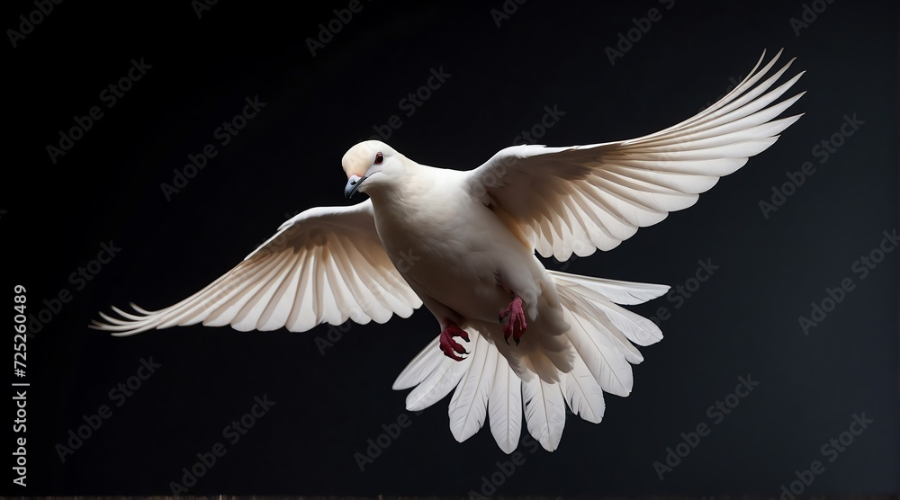 Obraz premium A white dove flying on plain black background from Generative AI