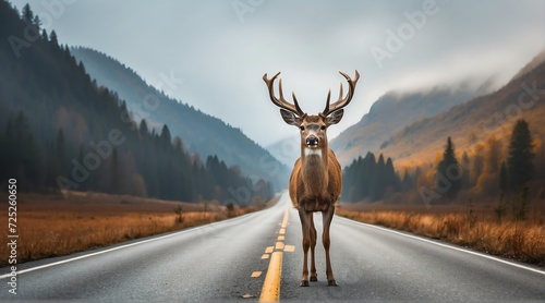 A deer in the middle of the road highway from Generative AI