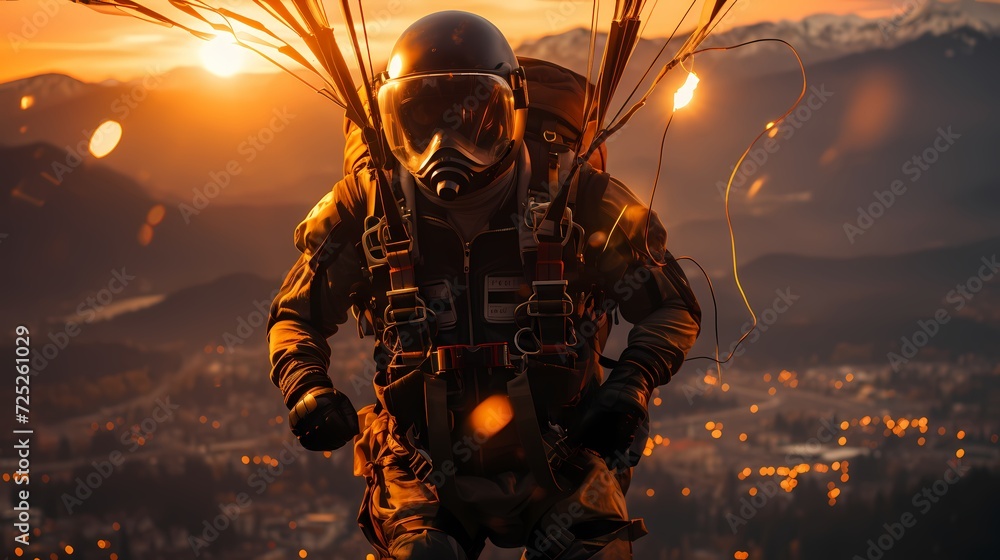 Elite special operations team conducting a HALO (High Altitude Low Opening) parachute jump at