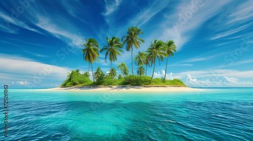 Gorgeous tropical island that is abandoned, with a view of the beach and palm trees