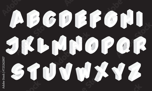 White isometric 3d font. Vector alphabet.  Three dimensional typeface. 