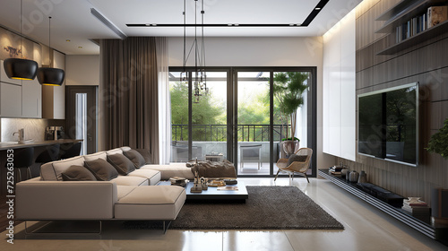 Living room in modern interio. Generative AI