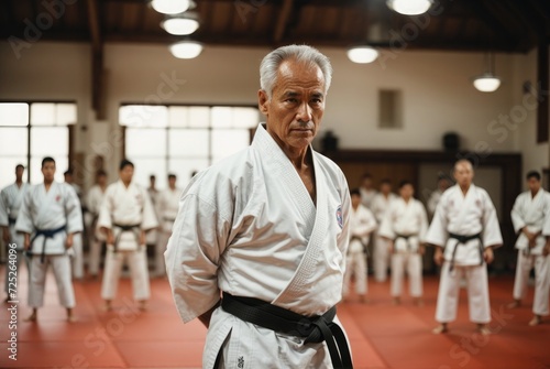 Dynamic Dojo Moments old Man in White Kimono and Black Belt Mastering Karate and Judo 