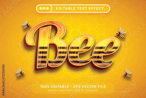 bee 3d text effect and editable text effect with honey bee illustration