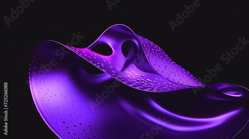 On a flat black background, a vivid purple curvilinear shape with circles atop round surfaces photo