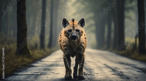 An hyena in the middle of the road from Generative AI photo
