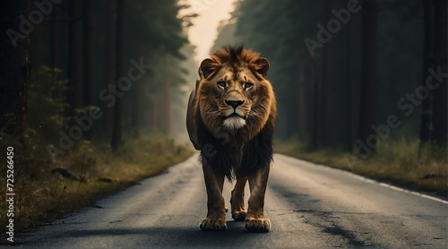 An lion in the middle of the road from Generative AI