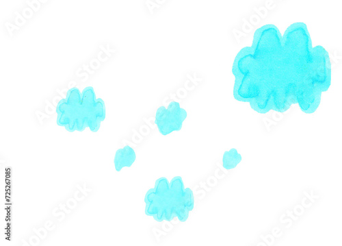Blue watercolor clouds background. Hand painted watercolor clouds isolated on white. Blue sky cloud. Watercolor drawing.