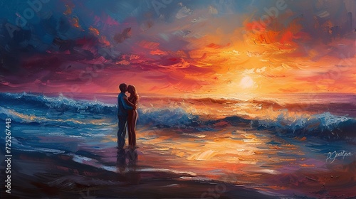 A couple on holiday making love on the beach enjoying the beautiful sunset