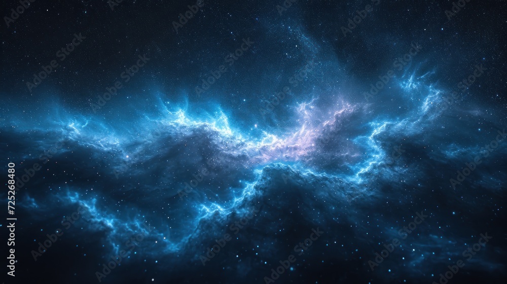  an image of a space scene with stars and a blue and white cloud in the middle of the night sky.